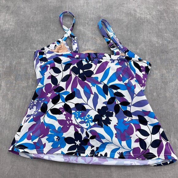 Lands End Tankini Women 6DD Blue Purple Floral Drawstring Bow Bra Swim Top - Picture 4 of 7